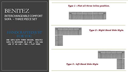 Image of Homax. SF126 Solid Sal Wood Fabric Upholstered Sofa Set 5 Seater Interchangeable Modular, Sectional, Corner L Shaped Sofa Set for Living Room Furniture, Off White Color
