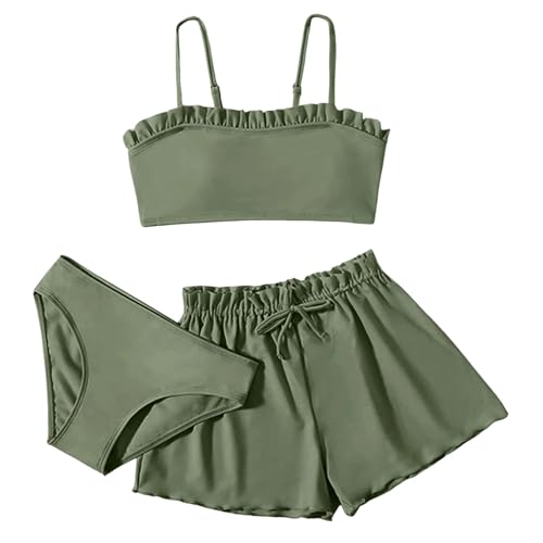 Generisch Traje de baño de 3 piezas para bikini de color liso, bragas de traje de baño para niña, traje de baño para bebé, 68, verde, 14-16 años