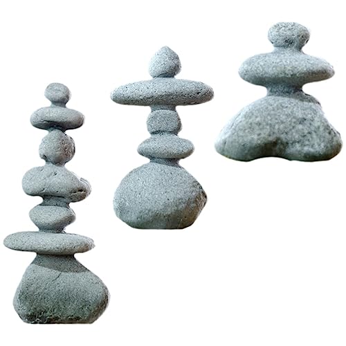 YARNOW Simulated Stacking Ornaments 3Pcs Mini Zen Garden Rocks for Aquarium Decoration Japanese Style Balanced Stones Sculpture for Outdoor Patio and Home D Cor
