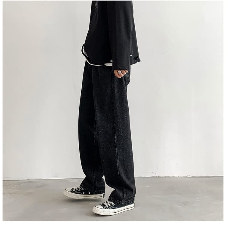 Men Regular Fits Jeans Personalized Grunge Loose Straight Leg Mopping Trousers Retro Style Pants with Pockets4