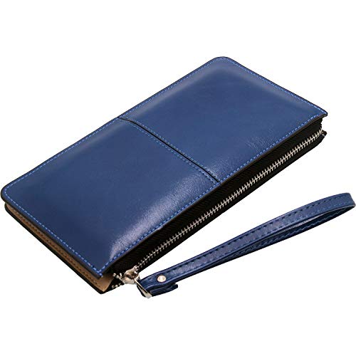 Tavie Mujer Muñequeras Embragues Billetera Monedero Señoras Dama Niña Bolso PU Cuero Embrague Cremallera Alrededor Bolsa Moneda Tarjeta Bill Photo ID Holder Azul