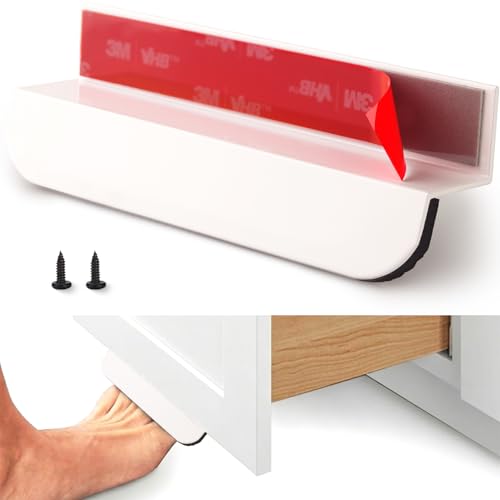 RVPEKUPE 1-Pack Under Cabinet Foot Pull with Thick EVA Soft Pads Hands Free Toe Opener for Kitchen Trash Cabinet Drawer Aluminum Alloy 4-3/4 Inch White