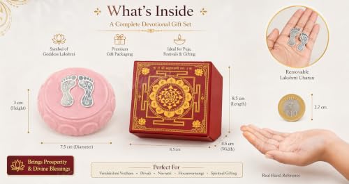 Image of Divyakosh Silver Plated Lakshmi Charan Paduka Pair with Ceramic Base, Laxmi Footprints & Divine Footsteps for Home Temple, Mandir Pooja, Hawan, Diwali Gift, Premium Box Pack. Must for VAR MahaLaxmi |