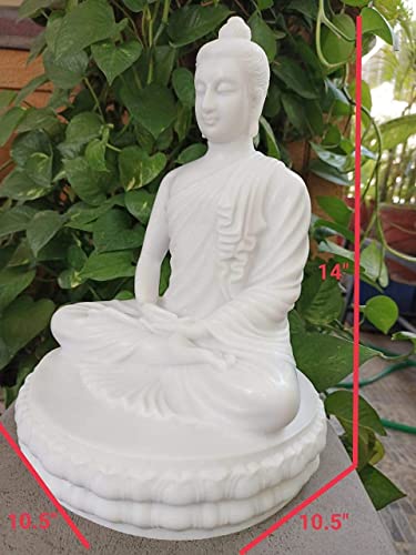 Image of Marble Meditating Sitting Buddha Handicraft Statue for Home Decoration (Off-White)