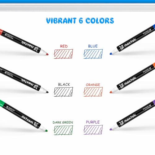 Image of maxtek 60 Count Magnetic Dry Erase Markers, Fine Tip, 6 Colors, Low Odor Whiteboard Markers with Built-in Eraser