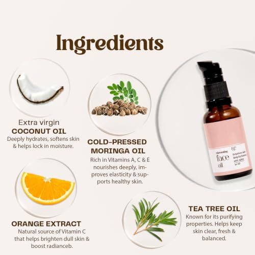 Image of Natural Moringa Face Oil for Glowing Skin | Lightweight & Non-Greasy | With Tea Tree, Orange & Moringa | Acts Like a Serum for Clear, Bright Skin | 30ml | For Men & Women