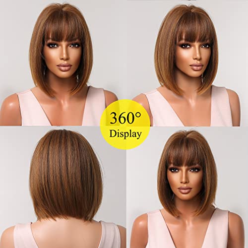 Allbell Brown Wigs For Women Short Bob Wigs With Bangs Synthetic Natural Hair Cute Cosplay Wig #TOP4