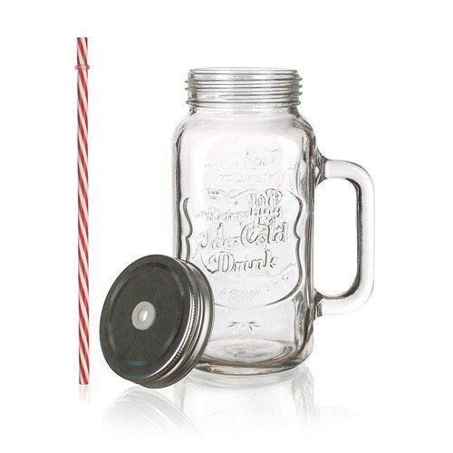 Banquet Verre bocal avec paille et bouchon 700 ml