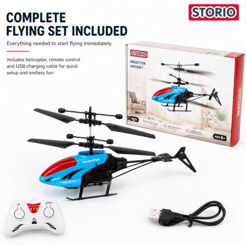 Image of Storio Remote Control Helicopter for Kids | RC Helicopter Toy, Hand Sensor Auto Lift, Easy Up & Down Control, USB Rechargeable, LED Lights