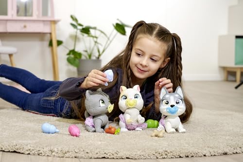 Simba 105950135 Pamper Petz Husky (ca. 15 cm) - Spielzeug-Hund mit Trink- und Nässfunktion für Kinder ab 3 Jahre - interaktives Tier-Baby mit Spiel-Zubehör und magischer Pfote