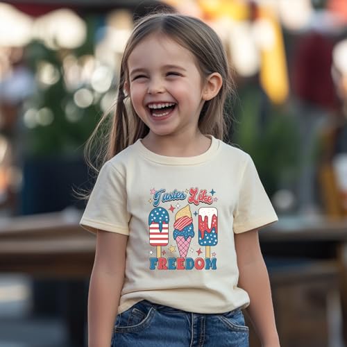 Image of Girl American Flag Shirts Bow Tshirt 4th of July Shirt Cotton Short Sleeve Tees 2-12 Years