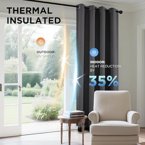 Image of 100% Blackout Curtains 60 Inches Window, 2 Thick Layers Heat and Full Light Blocking Soft Thermal Insulated Drapes for Bedroom (Set of 1 Pc, Gray, 5 Feet)