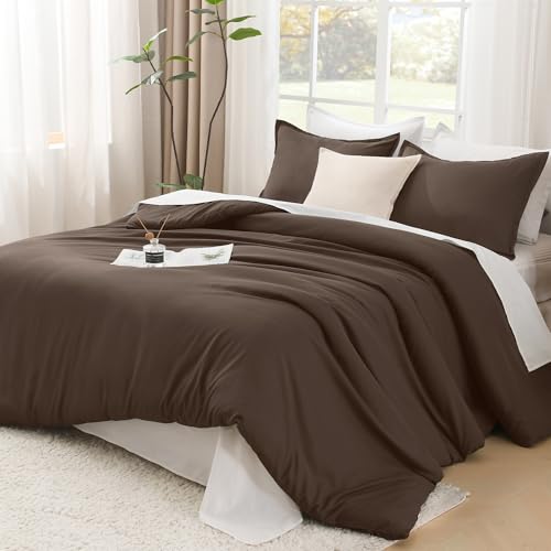 Image of Litanika Chocolate Comforter Set Twin /Twin XL Size, 2 Pieces Solid Bedding Comforter Set, All Season Down Alternative Bed Set (66x90In Comforter & 1 Pillowcase)