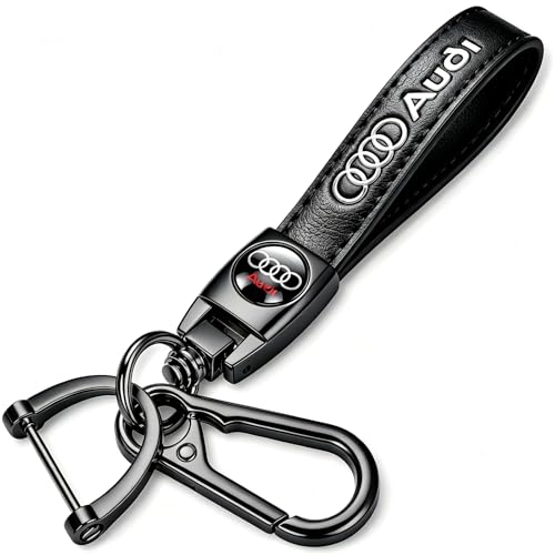 whesoede Genuine Leather Car Keychain for Audi Key Chain for Men and Women Family Present Key Ring Accessories(Black)