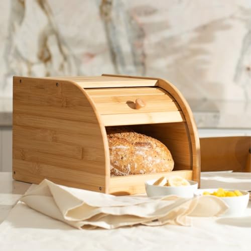 Porta Pães Pequeno de Bambu com Tampa Retrátil Sense Ou 27 x 20 x 18 cm
