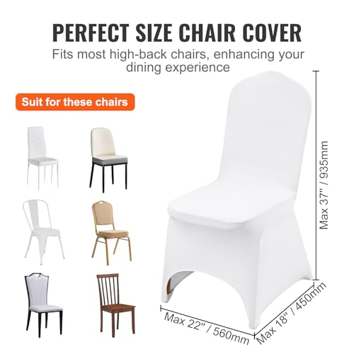 Image of VEVOR 100 Pcs White Chair Covers Polyester Spandex Chair Cover Stretch Slipcovers for Wedding Party Dining Banquet Chair Decoration Covers