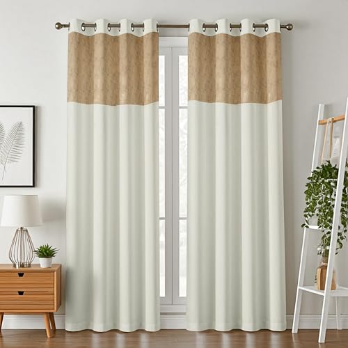 Image of IVAZA Dual-Tone Design 100% Complete Blackout Curtains - Room Darkening Curtain for Windows -, Heavy Blackout, Thermal Insulation Curtains, Black Out Curtain for Windows 5 feet Set of 2 Cream