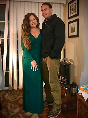 Ouges Womens Long Sleeve V-Neck Wrap Waist Maxi Dress(Green,L) #TOP2