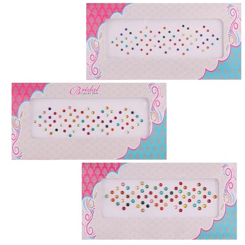 Image of VAMA Rhinestone Multi Color Crystal Stone Bindi kumkum Sticker Diamond Cut Kundan Multicolour bindiya Bindis Set for Women (10 Cards)