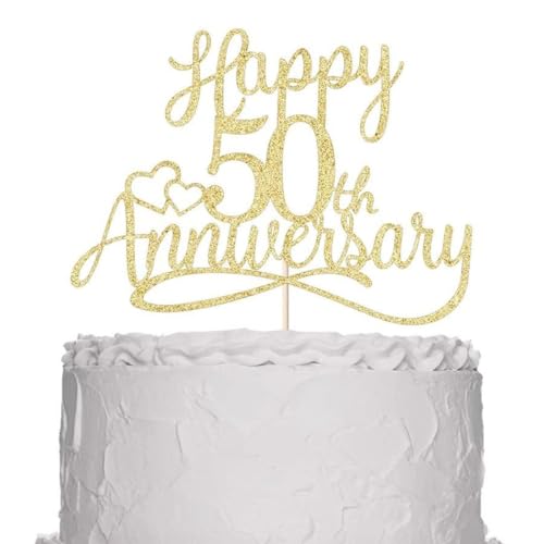 WUSJCOF Cake Topper 50 Anniversario Matrimonio Oro Glitterato, Decorazioni Eleganti Nozze d'Oro per Torta 50° Anniversario di Matrimonio