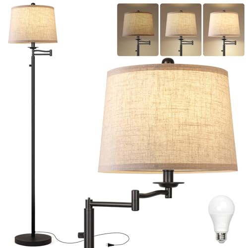 Ruiever Dimmer LED Floor Lamp,Tall Standing Lamp with Swing Arm,Black Lamp with Dimmer LED Bulb,Elegant Floor Lamp for Living Rooms & Bedroom (Black)