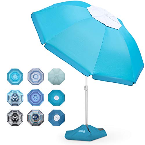 OutdoorMaster Beach Umbrella with Sand Bag - 6.5ft Beach Umbrella with Sand Anchor, UPF 50+ PU Coating with Carry Bag for Patio and Outdoor - Turquoise