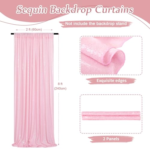 Image of Pink Sequin Backdrop Curtains-2 Panels 2FTx8FT Pink Backdrop for Valentines Day, Glitter Party Decorations Background Drapes for Wedding Birthday Anniversary Graduation Photo Booth Decor