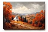 Sinus Art Wandbild 60x40cm Malerisches Motiv mit Hügeln, buntem Laub, weißem Haus und weitem Blick in herbstlicher Stimmung