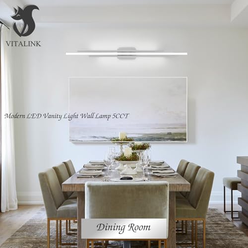 Image of 55 Inches Nickel LED Modern Bathroom Vanity Light Fixtures Dimmable 5CCT Vanity Light Bar Over Mirror 3-Light Wall Light for Bathroom Over Mirror Picture Light