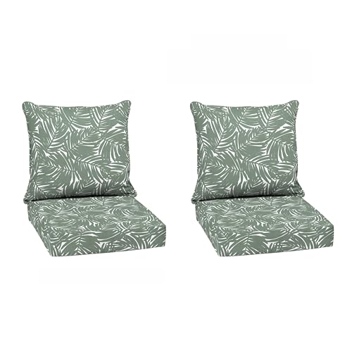 Image of Arden Outdoor Deep Seat Cushion Set (2-Pack), 24 in x 24 in, Weather-Proof, Rain-Proof, Fade Resistant Patio Cushion for Chair, Sofa, and Couch Sage King Palm