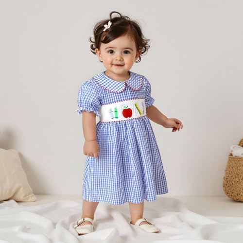Toddler Baby Girl Back to School Dress Smocked Apple Embroidery Dress First Day of School Clothes3