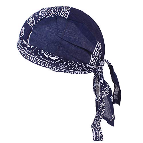 Amorar Bandanas Gorra de Verano Pañuelo para Adultos Transpirable Sombrero Deportivo Bicicleta Motocicleta Gorro de Dormir Gorro Pirata Gorro de Bikertuch Diadema Hip Hop Cap de Algodón (Marino #1)