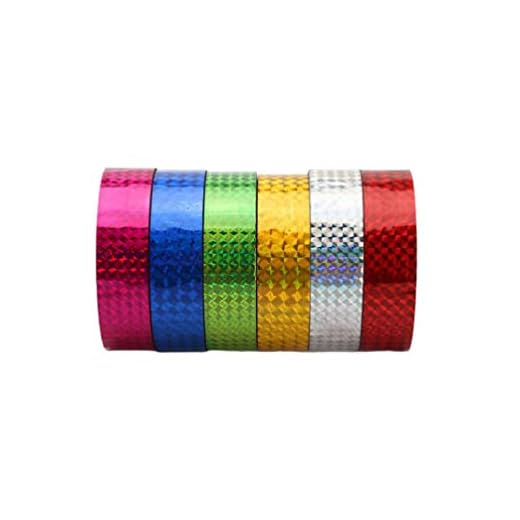 SUPVOX Carrocero holográfica washi prism tape adhesivo decorativo banda de embalaje de regalo para diy craft gift supplies 15mm (color mezclado) De 6pcs