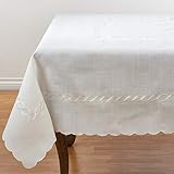 SARO LIFESTYLE 1064.W67S - Mantel Bordado con diseño Trenzado, 90% poliéster - 10% Lino, Blanco, 67'