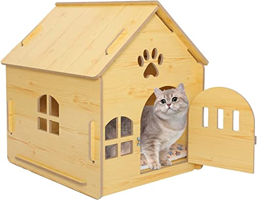 Mofish Cat House Indoor Cats with Padding Small Dog Cave Bed Wooden Cages for Little Pets with Door and Windows Easy Assemble Oversized Space (Ordinary type) Deal