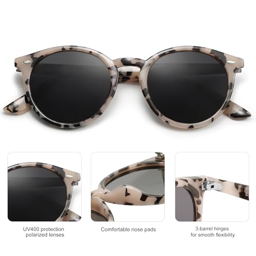 SOJOS Retro Round Polarized Sunglasses for Women Men Classic Vintage Sunnies SJ20692