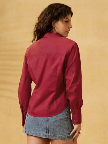 Image of The Souled Store Classic Solids: Baby Blue Women and Girls Full Length Collared Light Blue Solid 100% Cotton Regular Fit Breathable Lightweight Comfortable All-Season Everyday Shirt
