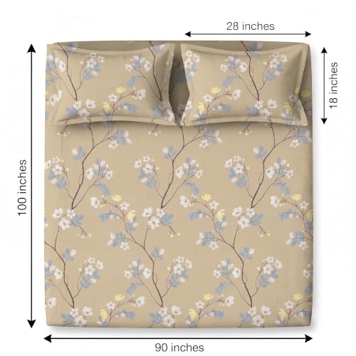 Image of BSB HOME 240 TC Cotton Double Bedsheet with 2 Pillow Covers, Soft & Breathable Bed Sheet for Double Bed, Fade & Wrinkle Resistant, Floral Print, 90 x 100 Inches (228 x 254 cm) - Muted Olive Meadow