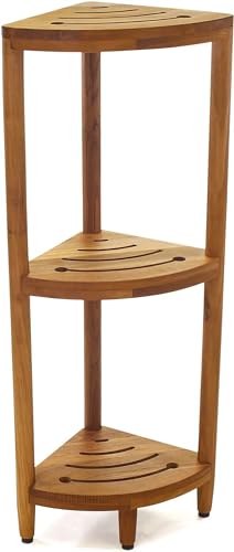AquaTeak 40.25 Kai Teak Corner Shelf Stand - Shower Stand with 3 Tier Shelf for Bathroom - Durable Water Resistant Shower Organizer - Space-Saving Storage Shelves with Anti-Slip Feet
