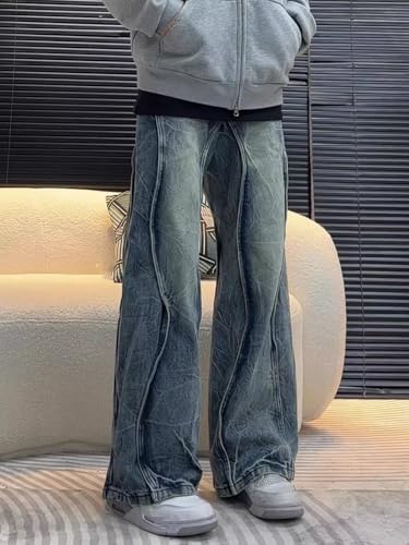 Men's Jeans Spring Summer American Retro Patchwork Denim Wide Leg Long Pants for Men3