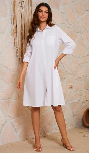 Image of chouyatou Women's Spring Summer Button-Down Shirt Dress Loose A-Line Midi Shift Tunic Dress