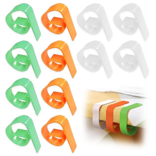 HABNI 12 Piezas Clips,Pinzas de Plástico para Manteles,Pinza para Mantel Cubierta Sujeta Manteles Sujeta Manteles de Mesa Exterior-Naranja, Verde, Blanco(4cm x 5cm)