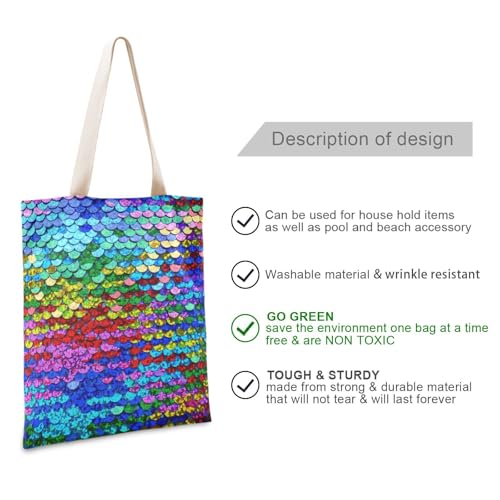 Amooorous Tote Bag Canvas Sequins Multicolored Rainbow Scales Paillette Canvas Bag For Women For Shopping Reusable Tote Bags thumb #1