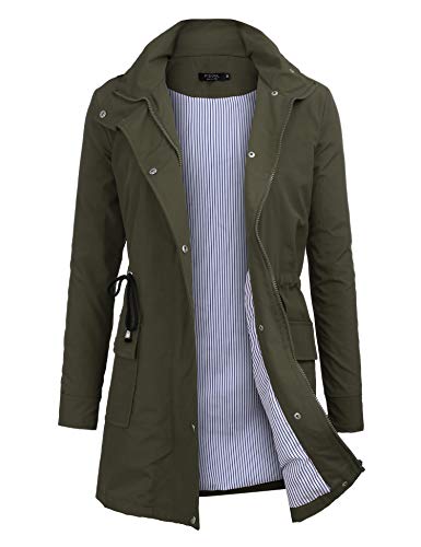 FISOUL Windbreaker Raincoats Waterproof Lightweight Rain Jacket Outdoor Hooded Women\'s Trench Coats Army Green M