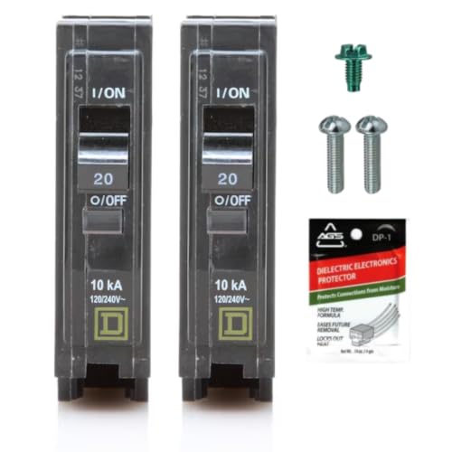 FalconSupply Genuine Square D QO120 20 Amp Single Pole Breaker Kit 2 Pack