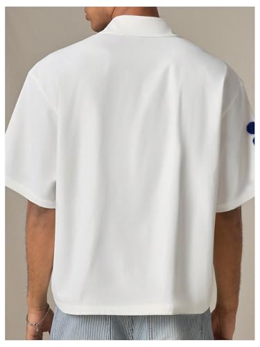 Men's Floral Appliques Oversized Tshirts Half Sleeve Button Down Streetwear Tees3