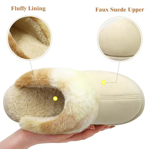 Image of jiajiale Women's Arch Support Memory Foam Slippers Orthotic Plantar Fasciitis Slip On Suede Ladies Scuff Slipper Cozy Fuzzy Shearling Winter House Shoes Indoor Outdoor Beige Size 9
