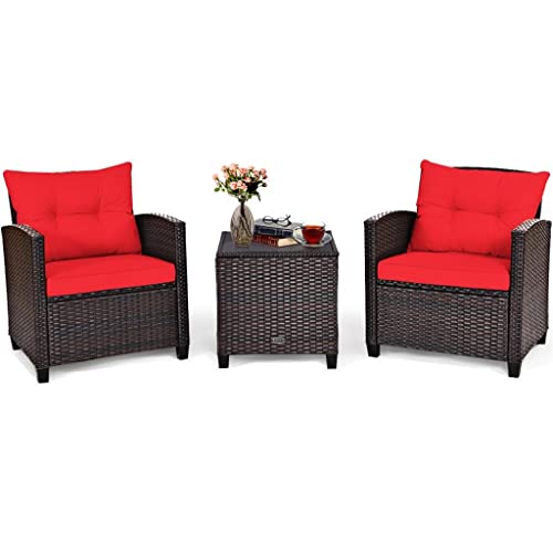 Lukeo 3Pcs Patio Rattan Furniture Set Cushioned Conversation Set Sofa Coffee Table Perfect For Your Outdoor Space (Color : E) #TOP13
