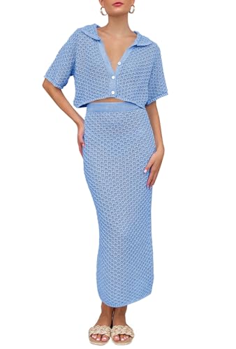 Saodimallsu Women Crochet Beach Cover Up Set Knit...