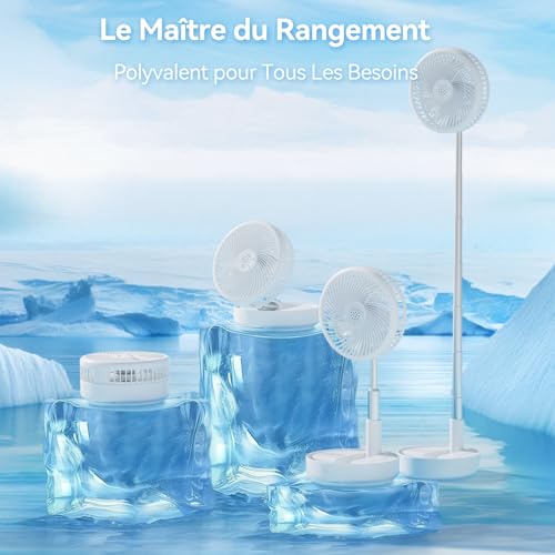 Ventilateur 4 vitesses pliable blanc silencieux avec oscillation intégrée - 8